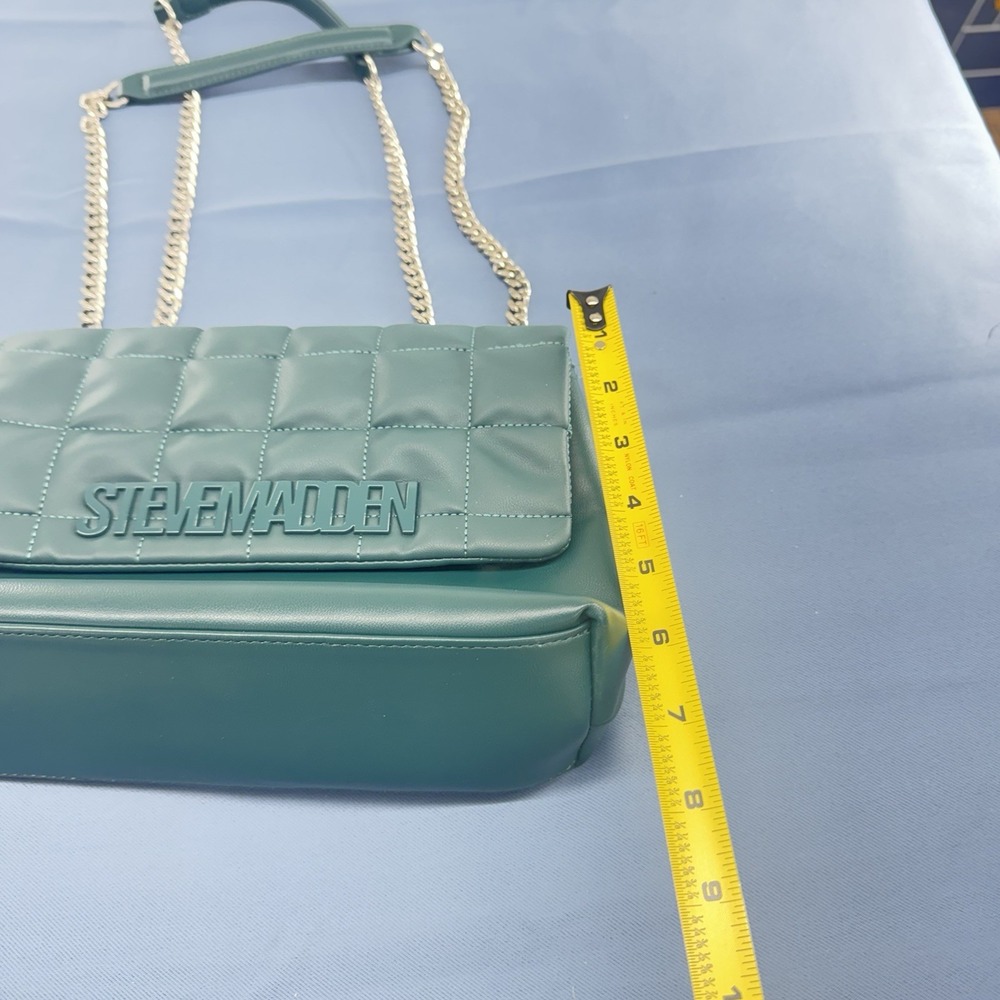 Steve Madden Quilted Bgali Chain Shoulder Bag Purse Emerald Green 11 Inch - Picture 9 of 9